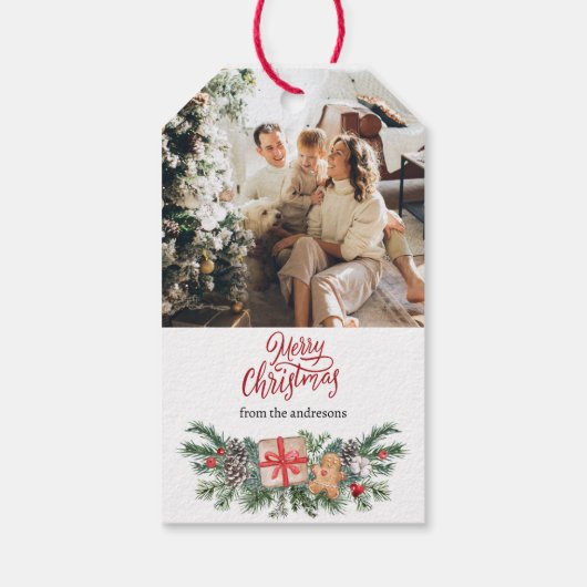 Gepersonaliseerde foto & naam leuke vrolijke kerst cadeaulabel (Achterkant)