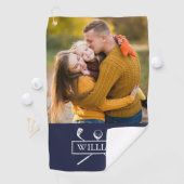 Gepersonaliseerde foto naam Marine Blue Golf Clubs Golfhanddoek (Insitu)