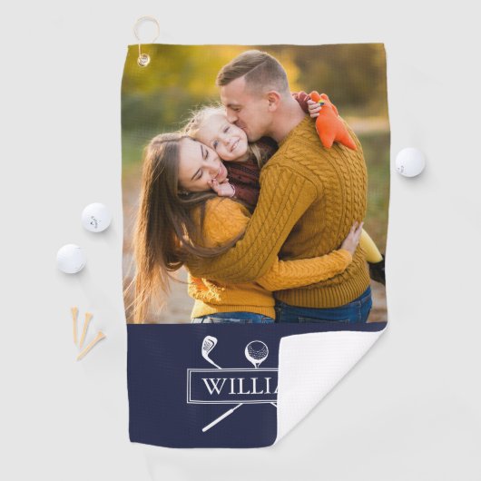 Gepersonaliseerde foto naam Marine Blue Golf Clubs Golfhanddoek (Insitu)