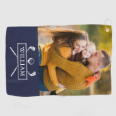 Gepersonaliseerde foto naam Marine Blue Golf Clubs Golfhanddoek (Horizontaal)