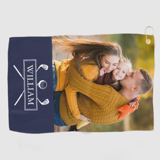 Gepersonaliseerde foto naam Marine Blue Golf Clubs Golfhanddoek (Horizontaal)