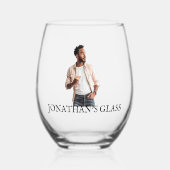 Gepersonaliseerde foto naam Monogram Gift Wijnglas Zonder Voet (Voorkant)