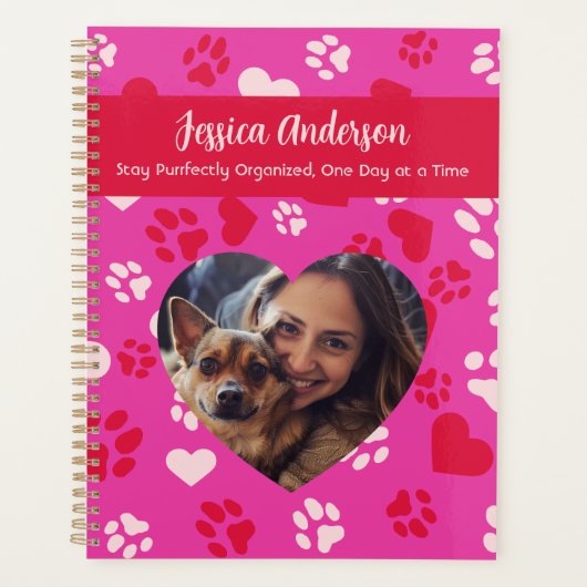 Gepersonaliseerde Foto & Naam Roze Poot Prints Pat Planner (Voorkant)