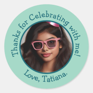 Gepersonaliseerde Foto Naam Verjaardag Dank u Favo Ronde Sticker