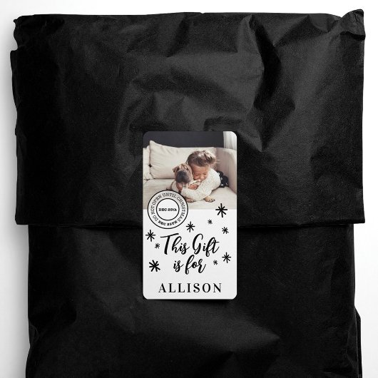 Gepersonaliseerde foto-naamcadeau voor zwart afdru etiket