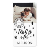 Gepersonaliseerde foto-naamcadeau voor zwart afdru etiket (Voorkant)