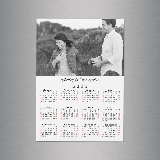 Gepersonaliseerde foto namen 2026 kalender magneet