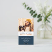 gepersonaliseerde foto navy blue trendy fotograaf visitekaartje (Staand voorkant)