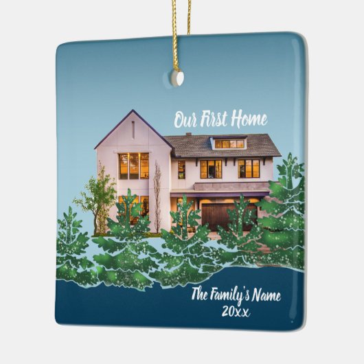 Gepersonaliseerde foto Onze Eerste Huis Kerstmis Keramisch Ornament (Links)