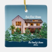 Gepersonaliseerde foto Onze Eerste Huis Kerstmis Keramisch Ornament (Voorkant)