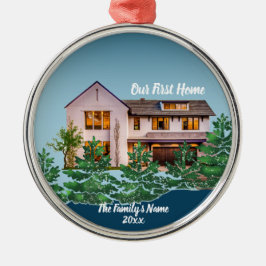 Gepersonaliseerde foto Onze Eerste Huis Kerstmis Metalen Ornament