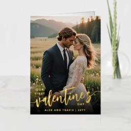 Gepersonaliseerde foto onze eerste Valentijnsdag Folie Feestdagenkaart
