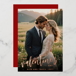 Gepersonaliseerde foto onze eerste Valentijnsdag Folie Feestdagenkaart