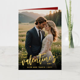 Gepersonaliseerde foto onze eerste Valentijnsdag Folie Feestdagenkaart