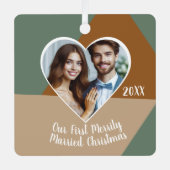 Gepersonaliseerde foto Onze eerste vrolijk getrouw Metalen Ornament (Voorkant)