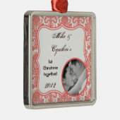 Gepersonaliseerde Foto Ornament Cora White Damask (Rechts)