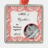 Gepersonaliseerde Foto Ornament Cora White Damask  (Voorkant)