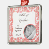 Gepersonaliseerde Foto Ornament Cora White Damask (Links)
