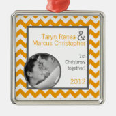 Gepersonaliseerde Foto Ornament Geel Grijs Chevron (Voorkant)