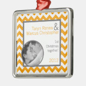 Gepersonaliseerde Foto Ornament Geel Grijs Chevron (Links)