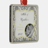 Gepersonaliseerde Foto Ornament Grijs Yello Damask (Rechts)