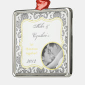 Gepersonaliseerde Foto Ornament Grijs Yello Damask (Links)