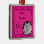 Gepersonaliseerde Foto Ornament Hot Pink Damask La (Rechts)