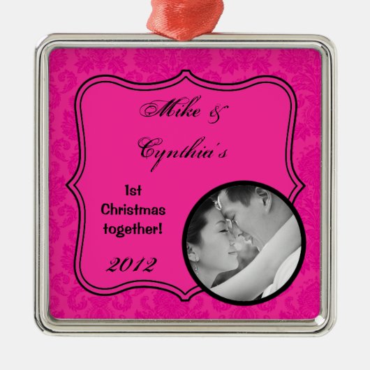 Gepersonaliseerde Foto Ornament Hot Pink Damask La (Voorkant)