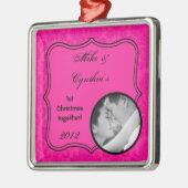 Gepersonaliseerde Foto Ornament Hot Pink Damask La (Links)