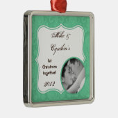 Gepersonaliseerde Foto Ornament Mint Wit Damask Ka (Rechts)