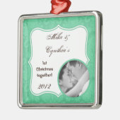Gepersonaliseerde Foto Ornament Mint Wit Damask Ka (Links)