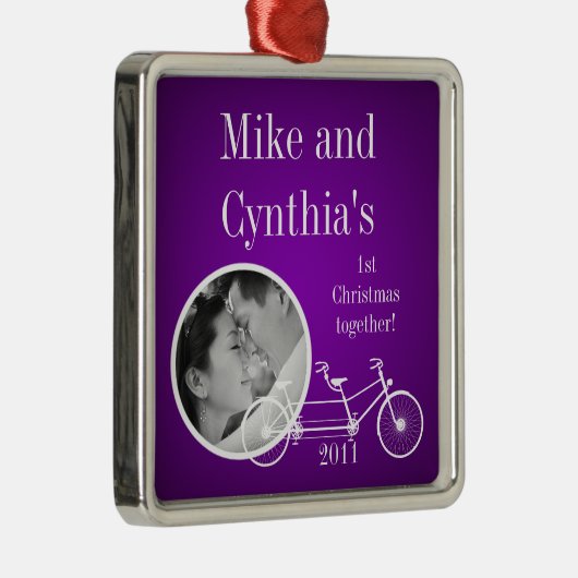 Gepersonaliseerde Foto Ornament Paarse Dubbele Fie (Rechts)