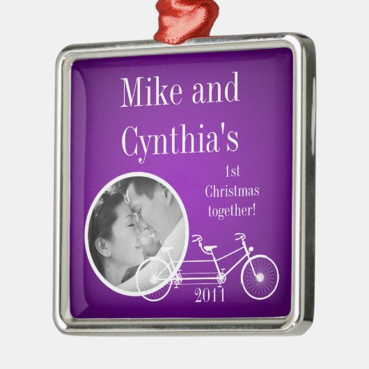 Gepersonaliseerde Foto Ornament Paarse Dubbele Fie (Links)