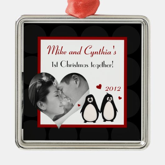 Gepersonaliseerde Foto Ornament Penguin Love Paar (Voorkant)