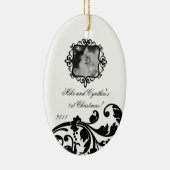 Gepersonaliseerde Foto Ornament Zwart Wit Bloemen (Rechts)