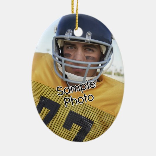Gepersonaliseerde foto Ovaal Football Sport Orname Keramisch Ornament (Achterkant)