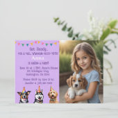 Gepersonaliseerde foto Paarse puppy verjaardagspoo Kaart (Staand voorkant)