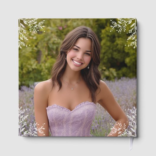 Gepersonaliseerde foto Paarse Quinceanera gastenbo Gastenboek (Achterkant)