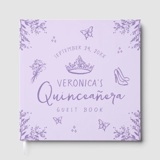 Gepersonaliseerde foto Paarse Quinceanera gastenbo Gastenboek (Voorkant)