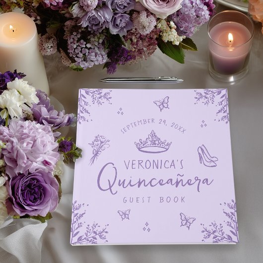 Gepersonaliseerde foto Paarse Quinceanera gastenbo Gastenboek