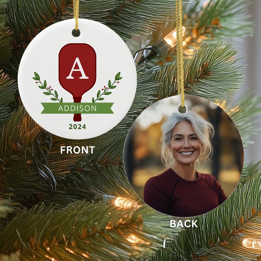 Gepersonaliseerde Foto Pickleball Kerst Ornament