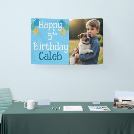 Gepersonaliseerde foto Puppy Dog Verjaardag Paw-ty Spandoek (Beurs)