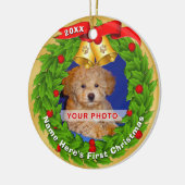 Gepersonaliseerde foto Puppy's 1e kerstversiering Keramisch Ornament (Links)