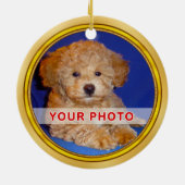 Gepersonaliseerde foto Puppy's 1e kerstversiering Keramisch Ornament (Achterkant)