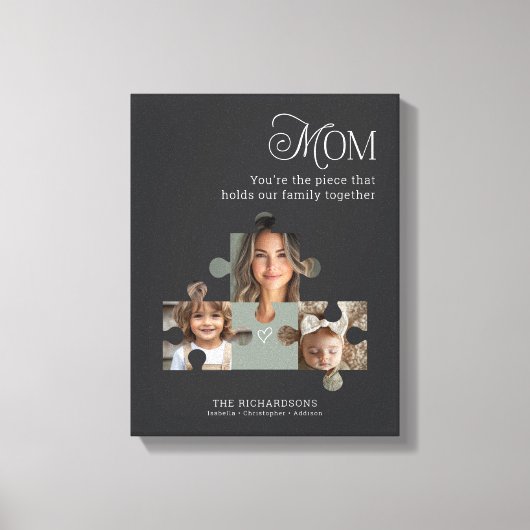Gepersonaliseerde foto Puzzel Stuk Art Mom + 2 nam Canvas Afdruk (Voorkant)