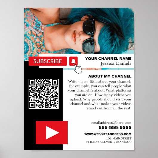 Gepersonaliseerde foto & QR-code, YouTube - Vlogge Poster (Voorkant)