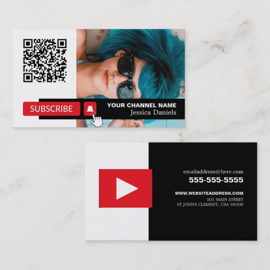 Gepersonaliseerde foto & QR-code, YouTube - Vlogge Visitekaartje (Voorkant / Achterkant)