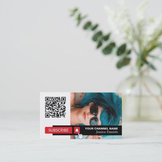 Gepersonaliseerde foto & QR-code, YouTube - Vlogge Visitekaartje (Staand voorkant)