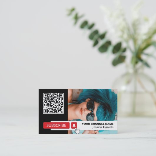 Gepersonaliseerde foto & QR-code, YouTube - Vlogge Visitekaartje (Staand voorkant)