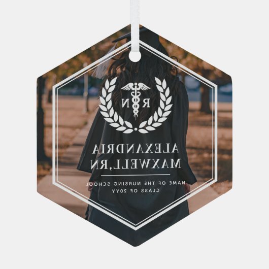 Gepersonaliseerde Foto RN Nursing School Afstudere Glas Ornament (Achterkant)